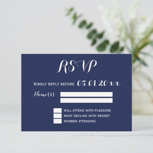 Elégant Marine Bleu Et Blanc Mariage RSVP (Debout devant)