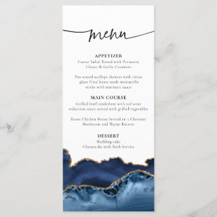 Elegant Marine Blue and Gold Agate Menu Mariage