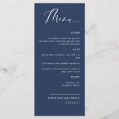 Elégant marine Blue Calligraphy Menu Mariage (Devant)