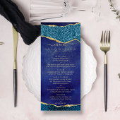 Elegant Marine Blue & Gold Agate Menu Mariage