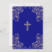 Elégant Marine Blue Gold Cross Baptism Invitation (Dos)