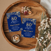 Elégant Marine Blue & Gold Invitation de 80e anniv