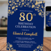 Elégant Marine Blue & Gold Invitation de 80e anniv