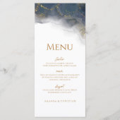Elegant Marine Blue Gold Marble Mariage Menu (Devant)