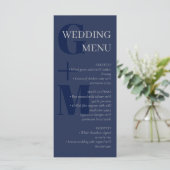Elegant Marine Blue Grey Typographie Mariage Menu (Debout devant)