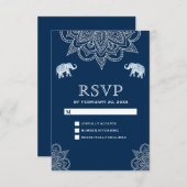 Elégant Marine Blue Henna Mariage indien RSVP (Devant / Derrière)
