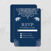 Elégant Marine Blue Henna Mariage indien RSVP (Devant / Derrière)