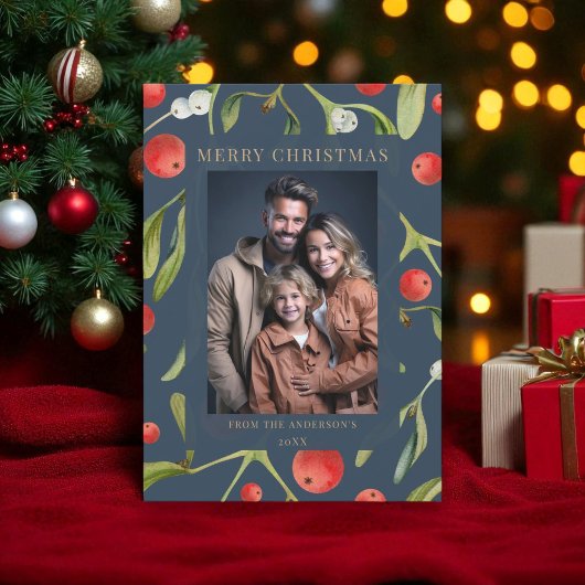 Elégant Marine Blue Mistletoe Carte photo de vacan