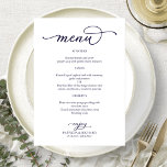 Elegant Marine Blue Script Menu Mariage<br><div class="desc">Une carte de menu mariage calligraphie simple et chic. Je propose un service de personnalisation gratuit; si vous avez des questions ou des demandes spéciales,  n'hésitez pas à me contacter.</div>