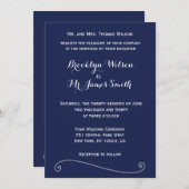 Elégant Marine Blue Wedding Invitations (Devant / Derrière)