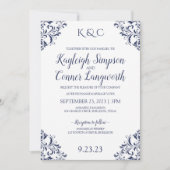 Elégant Marine Blue Wedding Invitations | VINTAGE (Devant)