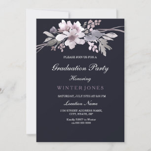 Élégant Marine Blue Winter Floral Invitation