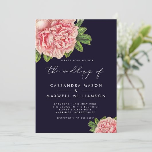 Elegant marine en roze pony bruilding kaart (Staand voorkant)
