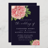 Elegant marine en roze pony bruilding kaart (Voorkant / Achterkant)