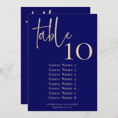 Élégant Marine et Or Numéro de table et tableau de (Devant / Derrière)