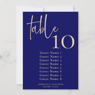 Élégant Marine et Or Numéro de table et tableau de