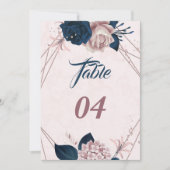Elégant marine et rose poussiéreux numéro de table (Devant)