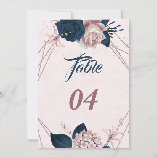 Elégant marine et rose poussiéreux numéro de table (Devant)