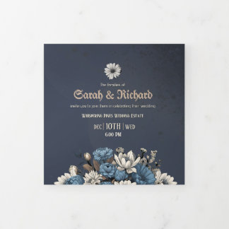 Élégant Marine Floral Tri Invitation