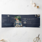 Élégant Marine Floral Tri Invitation (Intérieur)