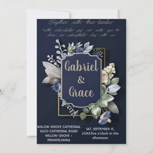 ÉLÉGANT MARINE OR CLASSIQUE FAIRE-PART DE MARIAGE (Devant)