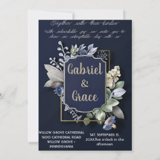 ÉLÉGANT MARINE OR CLASSIQUE FAIRE-PART DE MARIAGE