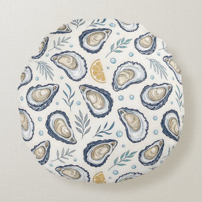 Elegant Marine Oysters Rond Kussen (Voorkant)