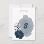 Elegant marine & roze bloemen tafelnummer (Achterkant)