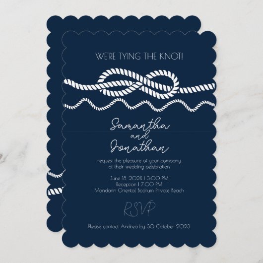 Elégant Marine Sailor Plage Mariage Invitation (Devant / Derrière)