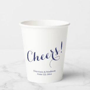 Elegant marineblauw Cheers custom script Bruiloft Papieren Bekers