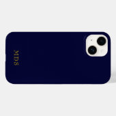 Elegant marineblauw effen kleur goud monogram Case-Mate iPhone case (Achterkant (horizontaal))
