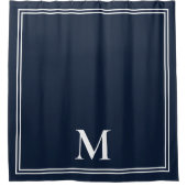 Elegant marineblauw en wit monogram douchegordijn (Voorkant)