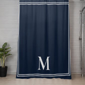Elegant marineblauw en wit monogram douchegordijn