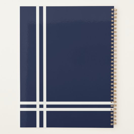Elegant marineblauw en wit streepjesontwerp planner (Achterkant)