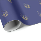 Elegant marineblauw goud dreidel patroon Chanoeka Cadeaupapier (Rol Hoek)