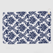 Elegant marineblauw op witte  bloemendamast golfhanddoek (Horizontaal)