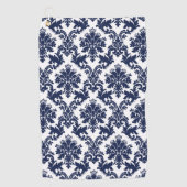 Elegant marineblauw op witte  bloemendamast golfhanddoek (Voorkant)
