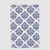 Elegant marineblauw op witte  damast golfhanddoek (Voorkant)