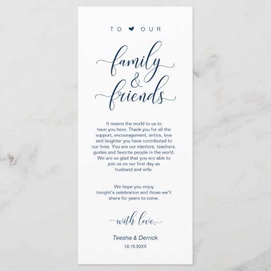 Elegant marineblauw, plaatsinstelling bedankpas programma (Voorkant)