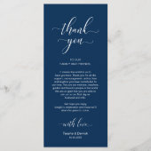 Elegant marineblauw, plaatsinstelling bedankpas programma (Voorkant)