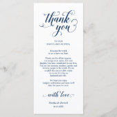 Elegant marineblauw, plaatsinstelling bedankpas programma (Voorkant)