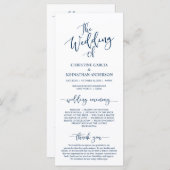 Elegant marineblauw script, huwelijksceremonie programma (Voorkant / Achterkant)