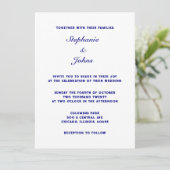 Elegant marineblauw wit eenvoudige minimale bruilo kaart (Staand voorkant)