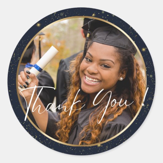 Elegant marinegoud Dank u Afstuderen Ronde Sticker (Voorkant)