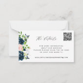 Elegant marineroze florale QR CODE trouwgegevens Notitiekaartje (Voorkant)