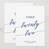 Elegant marinescalligrafie Tabel 22 Tabelnummer Kaart (Voorkant / Achterkant)