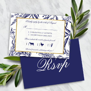 Elegant marineschip Blue Gold Botanical Weddensch RSVP Kaartje