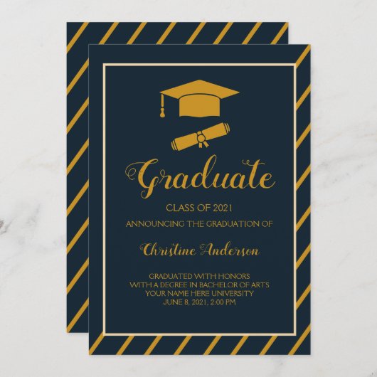 elegant marinevalk afstuderen pet eenvoudig afstud aankondiging (Voorkant / Achterkant)