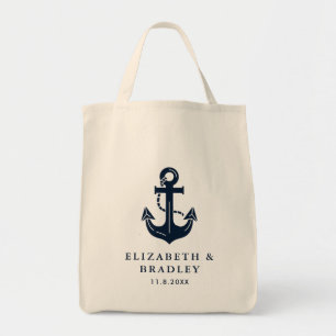 Elegant maritiem thema en gepersonaliseerde trouwd tote bag