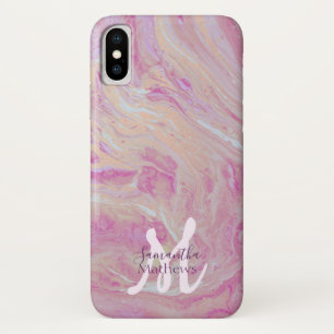 Elegant marmer Agate Pink Gold monogram iPhone X Hoesje